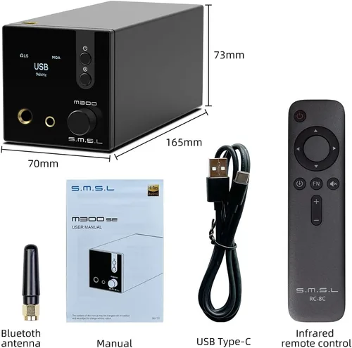 Vista 6 de S.M.S.L Amplificador de auriculares HiFi M300SE mejorado, 2 piezas de CS43131 MQA Audio DAC, entrada USB/óptica/coaxial/Bluetooth DSD MQA XMOS