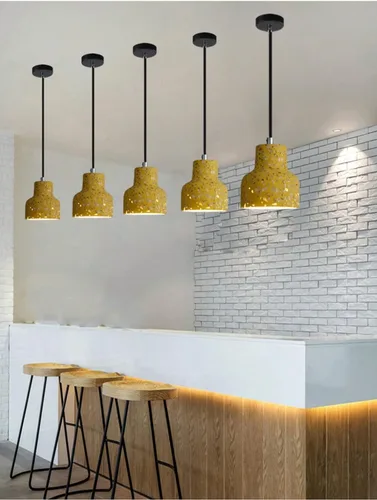 Vista 3 de Retro Industrial Terrazzo Small Pendant Light, Indoor Decor Ceiling Hanging Lamp for Kitchen Island Dining Room Bedroom Lighting Fixture Lámpara