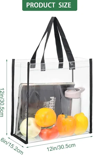 Vista 2 de Paquete de 6 bolsas transparentes aprobadas para estadios, bolsas de plástico transparente con asas, bolsa transparente para estadio, bolsa de playa