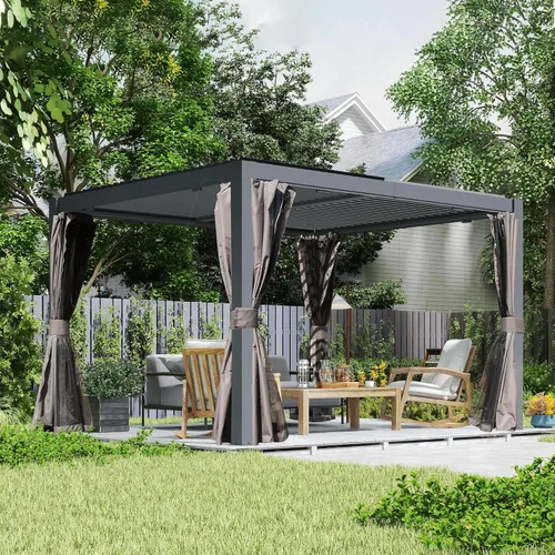 Vista 11 de Domi Pérgola con Persianas 10 x 10 pies, pérgola de aluminio para exteriores con persianas ajustables, marco de aluminio completo, sistema