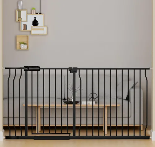 Vista 24 de Puerta extra ancha para bebé, puertas extra anchas para mascotas, para escaleras, puertas, puertas de seguridad de metal negro, con montaje a