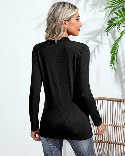 Vista 2 de Ficerd Paquete de 3 camisas de cuello alto falso para mujer, manga larga, cuello alto, sin botones, ajustadas, elásticas, blusa