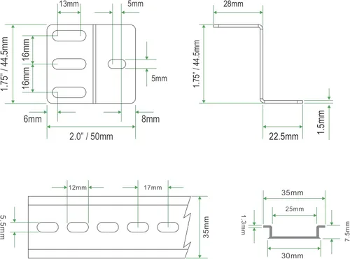 Vista 6 de Soporte de montaje en riel DIN Kit de riel DIN para montaje en bastidor, orejas de riel DIN, aleación de aluminio ranurada, longitud de oxidación