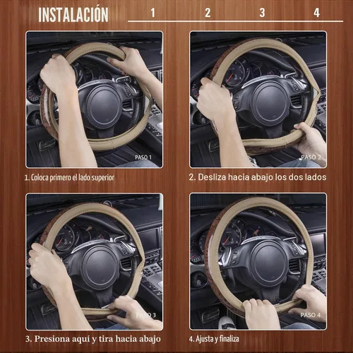 Vista 6 de CAR PASS - Funda de volante de cuero de grano de madera de 14.5-15 pulgadas de microfibra, diseño antideslizante con vetas, funda universal