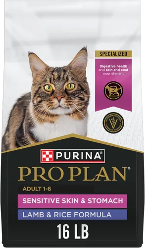 Vista 16 de Purina Pro Plan - Alimento para gatos con piel y estómago sensibles, fórmula de cordero y arroz, bolsa de 22 libras