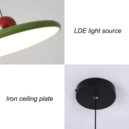 Vista 2 de Modern Disc Pendant Light Fixtures, Three Color Dimming Acrylic Shade Hanging Pendant Lamp with Globe Finish, Black Metal Dome Adjustable Cord Green