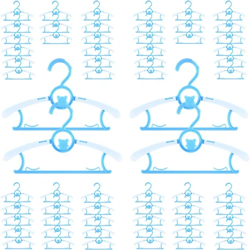 Vista 25 de Perchas de bebé para guardería y armario, paquete de 40 perchas de plástico para niños, perchas para ahorrar espacio, antideslizantes, extensibles