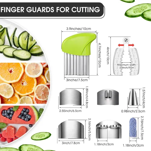 Vista 2 de Juego de 10 protectores de dedos para cortar, protector de cocina, cuchillo de acero inoxidable, cuna, seguro, papa, mantequilla, lechuga, rallador