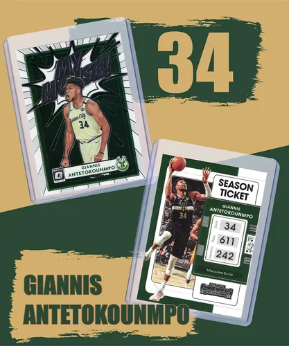 Vista 3 de Giannis Antetokounmpo - Tarjetas de baloncesto surtidas (5) paquete de regalo, tarjetas coleccionables de Milwaukee Bucks