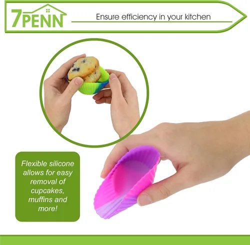 Vista 5 de 7Penn Moldes de silicona para hornear cupcakes, moldes reutilizables para moldes para lata de tamaño estándar, colores arcoíris de teñido anudado
