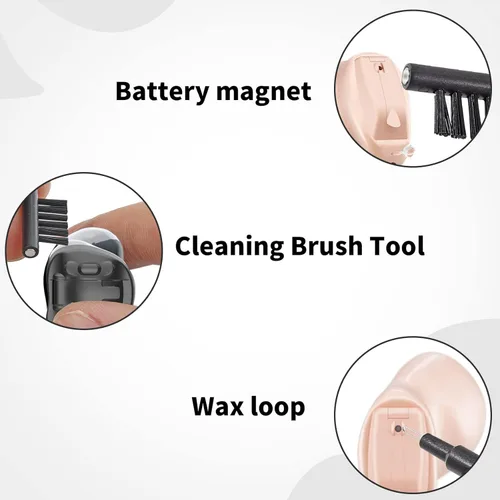 Vista 4 de Cepillo de limpieza para audífonos negros, 12 unidades, limpiador de cepillos para audífonos con imán y bucle, herramienta de limpieza