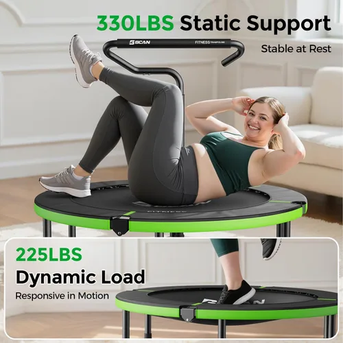 Vista 4 de BCAN 40"/48" Foldable Mini Trampoline, Rebounder Trampoline for Adults, U/T Adjustable Foam Handle, Exercise Rebounder for Adults Indoor/Garden