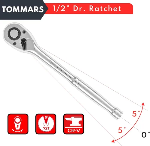 Vista 9 de TOMMARS Llave de trinquete de 1/2 pulgada, llave de trinquete de liberación rápida de 72 dientes, reversible, regalos para hombres, herramientas
