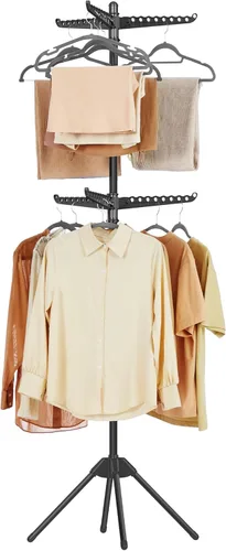 Vista 18 de SONGMICS ULLR510B01 - Estante de secado de ropa plegable de 59 pulgadas con 3 brazos giratorios para perchas, 4 patas, acero inoxidable, para 27