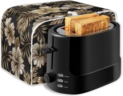 Vista 5 de FKELYI Black Hibiscus Floral Hawaiian Toaster Cover 2 Slice,Small Kitchen Appliance Microwave Bread Maker Dust and Fingerprint Protection