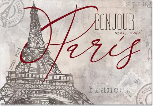 Paris Eiffel Tower Vintage Wall Decor - 8x10in UNFRAMED Art Print - Bonjour Travel Landmark, Home Office Decoration