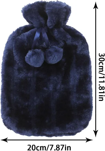 Vista 2 de Botella de agua caliente de 2 litros, botella de agua caliente con forro polar, bolsa de agua caliente de goma a prueba de fugas para manos, bolsa