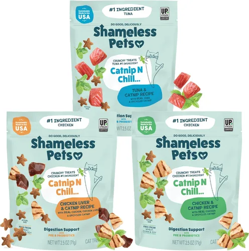 Vista 20 de Shameless Pets Golosinas para gatos con Catnip y pollo para la salud digestiva, crujientes