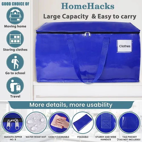 Vista 3 de Bolsas de mudanza extra grandes y resistentes con cremalleras y asas de transporte, bolsas de almacenamiento para ahorrar espacio, almacenamiento