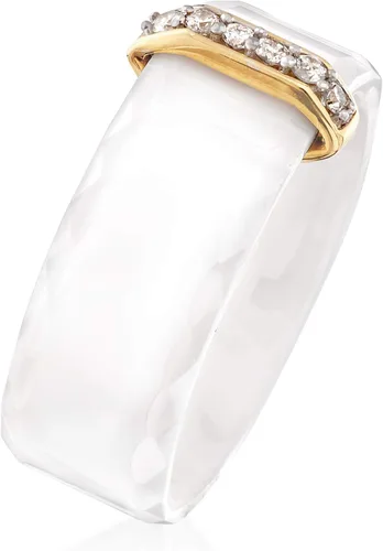 Vista 3 de Ross-Simons Anillo de cerámica blanca y diamantes de 0.10 qt. t.w con oro amarillo de 14 quilates