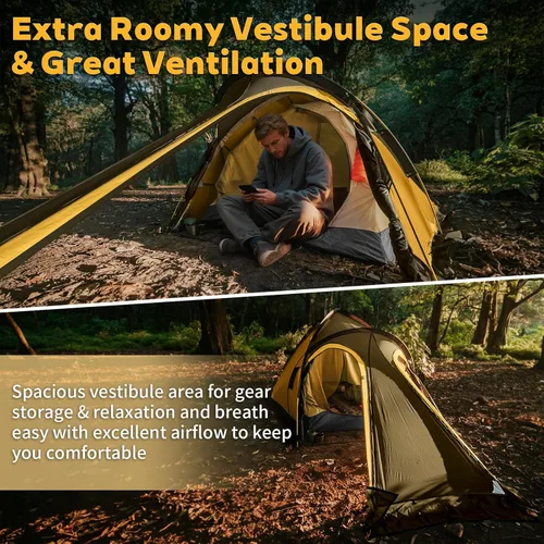 Vista 2 de GEERTOP Tienda de campaña para mochileros para 2 personas, impermeable, ligera, de doble capa, para acampar, senderismo, viajes para todo