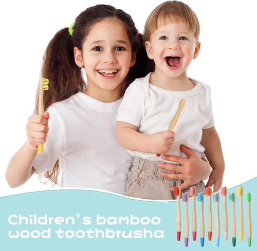 Vista 3 de 20 cepillos de dientes de cerdas suaves de bambú para niños, cepillos de dientes manuales de viaje para niños, para el hogar, escuela, viajes