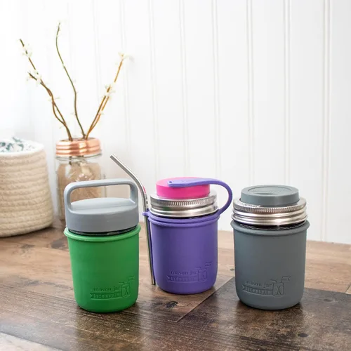 Vista 4 de Mason Jar Lifestyle Fundas de silicona de media pinta de boca regular de 8 onzas para proteger la pelota, Kerr, tarros de conservas acolchados