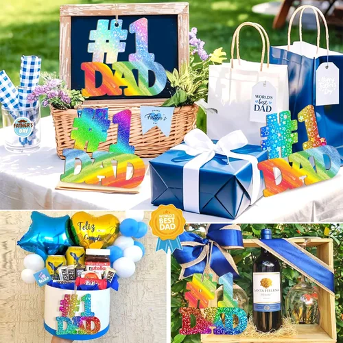 Vista 4 de Adornos de Letras de Madera PAPÁ para Pintar de 7 Pulgadas, Tamaño Grande, Recorte de Papi de Madera para el Día del Padre, DIY en Blanco, Madera