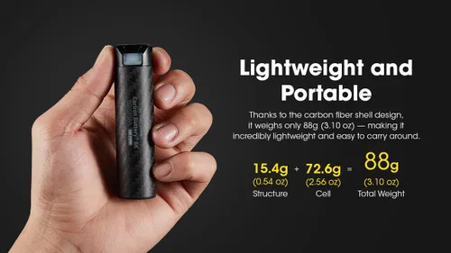 Vista 3 de Nitecore Batería Carbono 6K USB-C Recargable Ligera 6000mAh Impermeable Banco de Energía Adhesivo