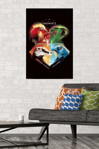 Vista 2 de Trends International The Wizarding World: Harry Potter - Póster de pared de Hogwarts House Crests, 22.375 x 34 pulgadas, versión sin marco