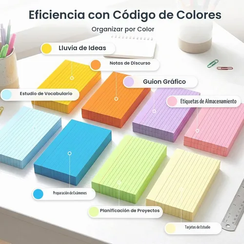 Vista 2 de Koogel 272 tarjetas de índice de 3 x 5, tarjetas flash rayadas de colores Multi colorido