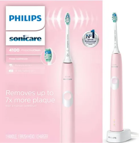 Philips Sonicare ProtectiveClean 4100 - Cepillo de dientes eléctrico recargable, control de placa, rosa pastel, Phi0304, 1 unidad
