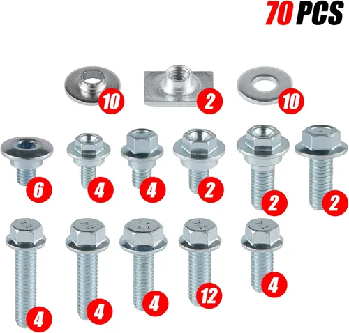 Vista 6 de LivTee Kit de montaje de pernos de cuerpo de motocicleta, 70 unidades, para guardabarros de asiento de plástico, sujetadores de cubiertas
