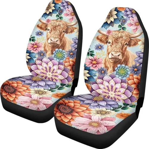 Vista 20 de 2 fundas para asientos delanteros del auto únicamente, diseño 3D colorido y floral para mujeres, accesorios de ajuste universal