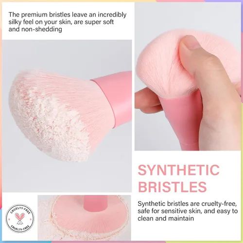 Vista 4 de docolor Brochas de Maquillaje 3 Piezas Base Polvo Rubor Brocha Premium Brocha de Maquillaje Facial Para Aplicar y Mezclar polvo, base, bronceador