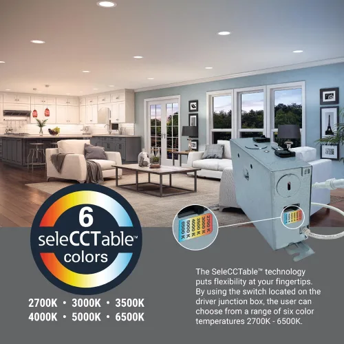 Vista 6 de HALO LCR - Lámpara LED sin lata retrocedida de 4 pulgadas, 14 W, 6 CCT seleccionables, regulable, 1300 lúmenes, blanco mate