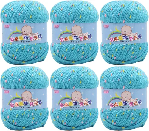 Vista 21 de Paquete de 6 hilos de ganchillo de algodón colorido para tejer suéter súper suave para mantas de bebé y ropa, sombrero, bufanda, 10.58 oz