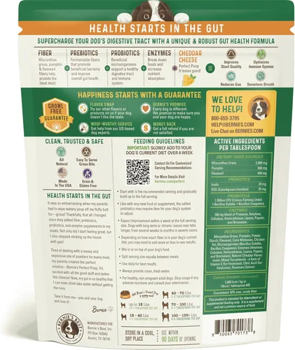 Vista 2 de Suplemento Perfecto para Popó, Digestión y Salud General para Perros: Fibra, Prebióticos, Probióticos y Enzimas Alivia las Condiciones Digestivas
