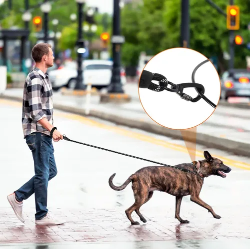 Vista 5 de Correa deslizante para perro de 6 pies, ajustable y desmontable con gancho de entrenamiento reflectante, cuerda trenzada sin tirones con mango