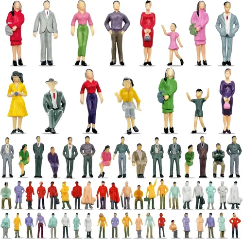 XIPEGPA 70PCS Figuras de Personas Mini Trenes Arquitectónicos Escala 1:25 1:50 1:75 1:87 Figuras Pintadas de Plástico Pequeñas Muñecas de Casa de