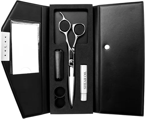 Vista 4 de Barber Strong Barber Shears and the Barber Cape - Funda para corte de pelo, negro, delantal de barbero regular en negro, tapete de barbero - negro