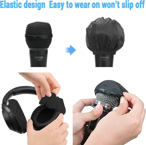 Vista 5 de SUNPRO Fundas para micrófono, desechables, 100 unidades, no tejidas, limpias, sin olor, filtro de viento, tapa protectora para micrófono de karaoke