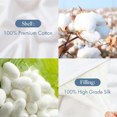 Vista 3 de Mommesilk Edredón de seda con funda de algodón, relleno de seda natural pura y larga, para todas las estaciones, tamaño matrimonial, 76 x 87