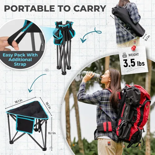 Vista 2 de FUNDANGO Taburete trípode plegable, silla de pesca portátil ligera con asiento acolchado grueso, 440 libras, sillas de campamento al aire libre