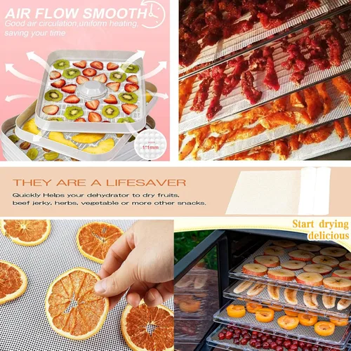 Vista 3 de Hojas deshidratadoras de silicona, malla de silicona grande para secadora de frutas, forros de bandeja deshidratadora de alimentos, alfombrillas