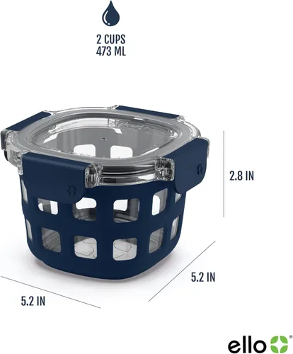 Vista 4 de Ello Duraglass Paquete de 4 Frascos de Vidrio Reutilizables de 2 Tazas con Tapas a Prueba de Fugas y Fundas Protectoras de Silicona Perfecto