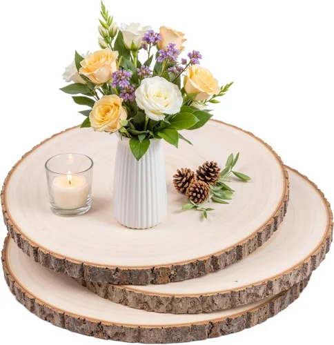 Vista 10 de Rebanadas de madera para centros de mesa, 2 piezas de 7 pulgadas de madera natural para decoración de mesa, círculos de madera rústica