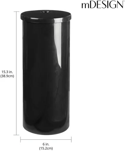 Vista 4 de mDesign - Soporte para rollo de papel higiénico de plástico, diseño moderno vertical con tapa para 3 rollos de papel higiénico, capacidad