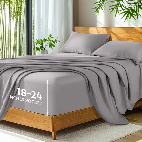 Vista 15 de SONORO KATE 100% viscosa derivada de bambú, bolsillo extra profundo de hasta 18-24 pulgadas, sábanas ultrasuaves y refrescantes para personas que