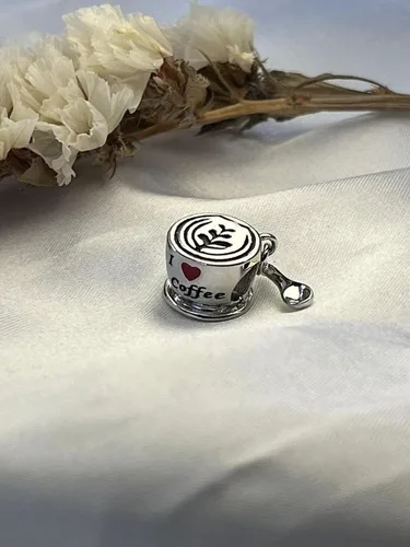 NanMuc Abalorio de taza de café con texto en inglés "I Love Coffee Cup" para amantes del café, pulseras Pandora para mujeres amigas, Metal, Base